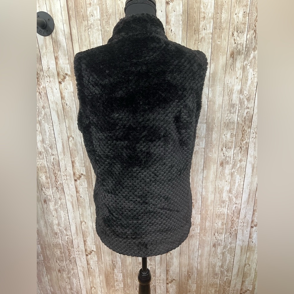 Calvin Klein Black Faux Fur‎ Vest with High Collar - Picture 7 of 8